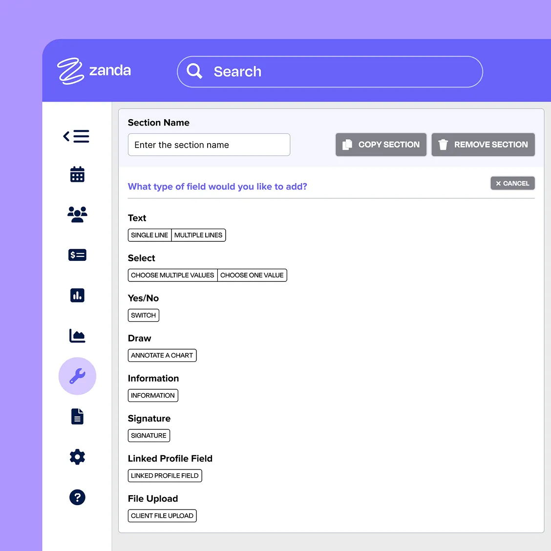 Building a custom form with flexible field types in Zanda's form builder