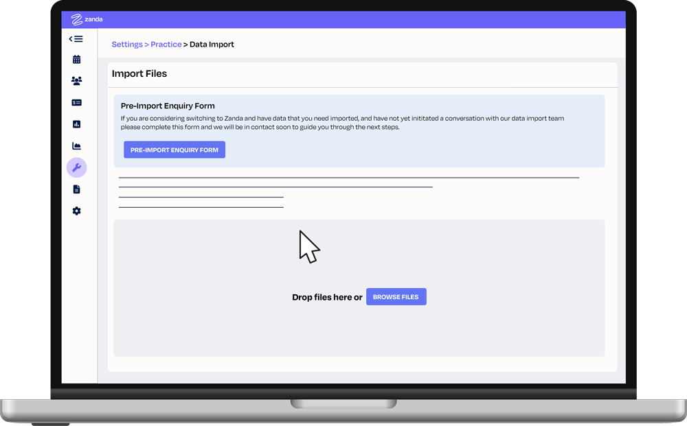 Walkthrough of starting a data import in Zanda