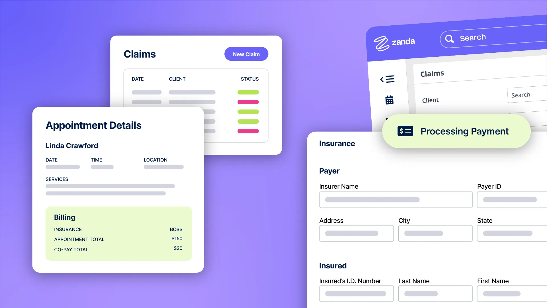 Zanda Claiming & billing screenshot