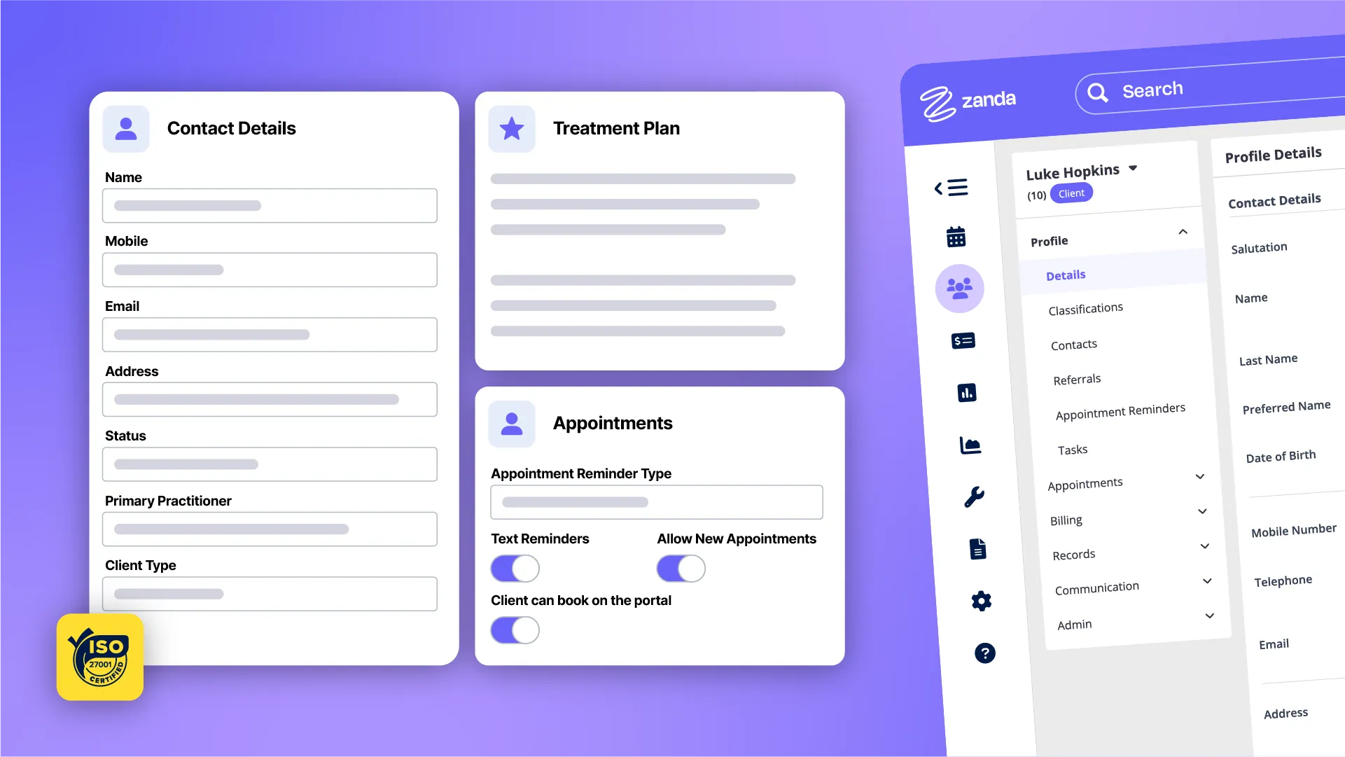 Zanda Client management screenshot