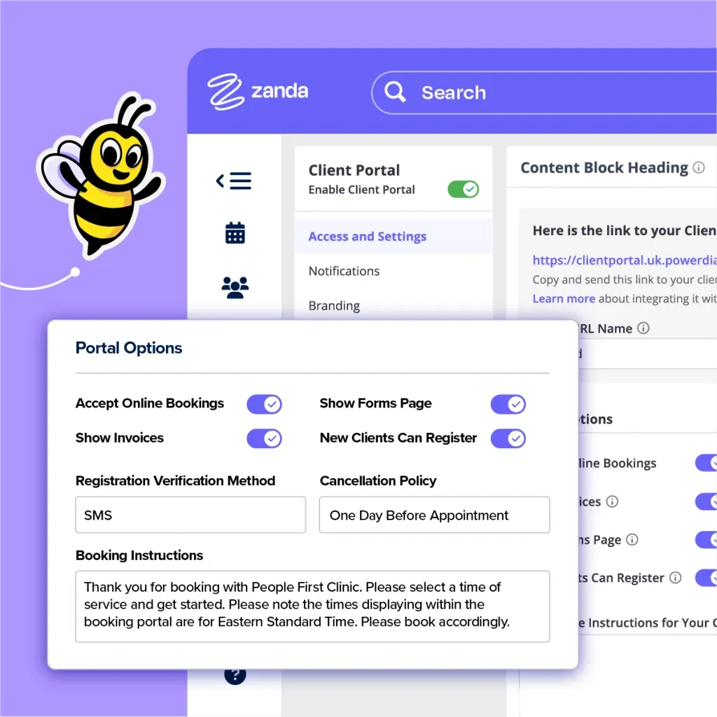 Zanda client management and CRM features for occupational therapy practices