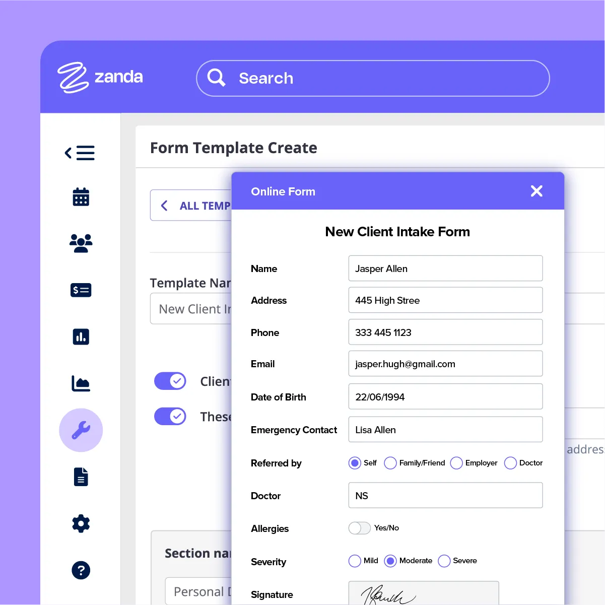 Zanda secure online intake forms for speech therapy practices