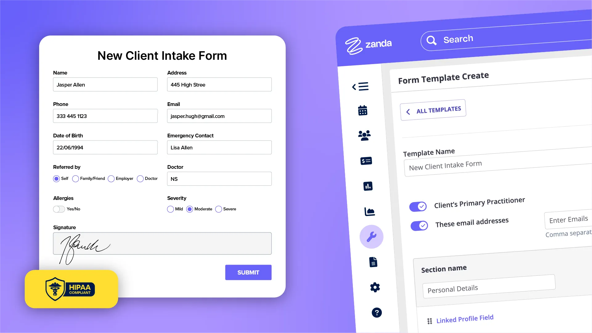 Zanda Online forms screenshot