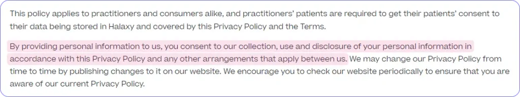 Halaxy Privacy Policy introduction screenshot