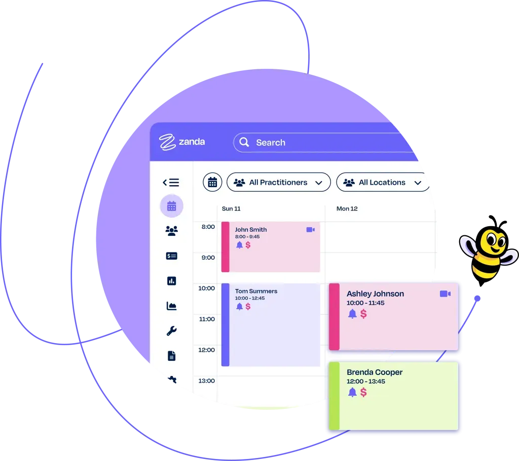 Zanda practice management software shown on desktop and mobile devices