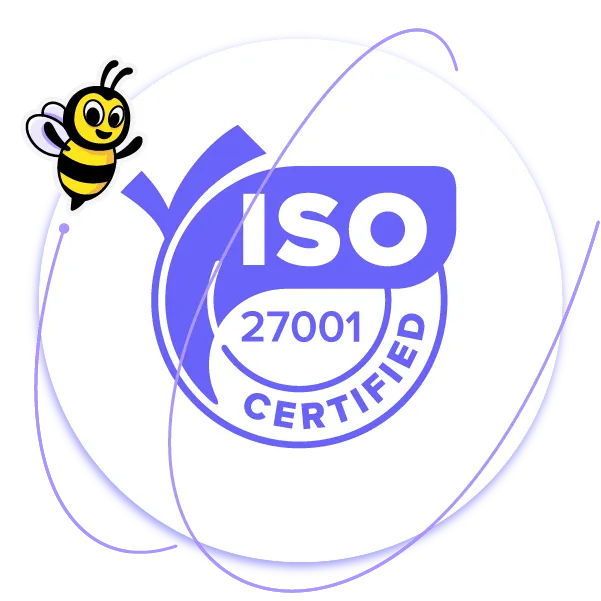 ISO 27001 Certified badge with Zanda's Bizzy bee mascot