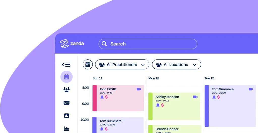 Zanda calendar and scheduling software interface