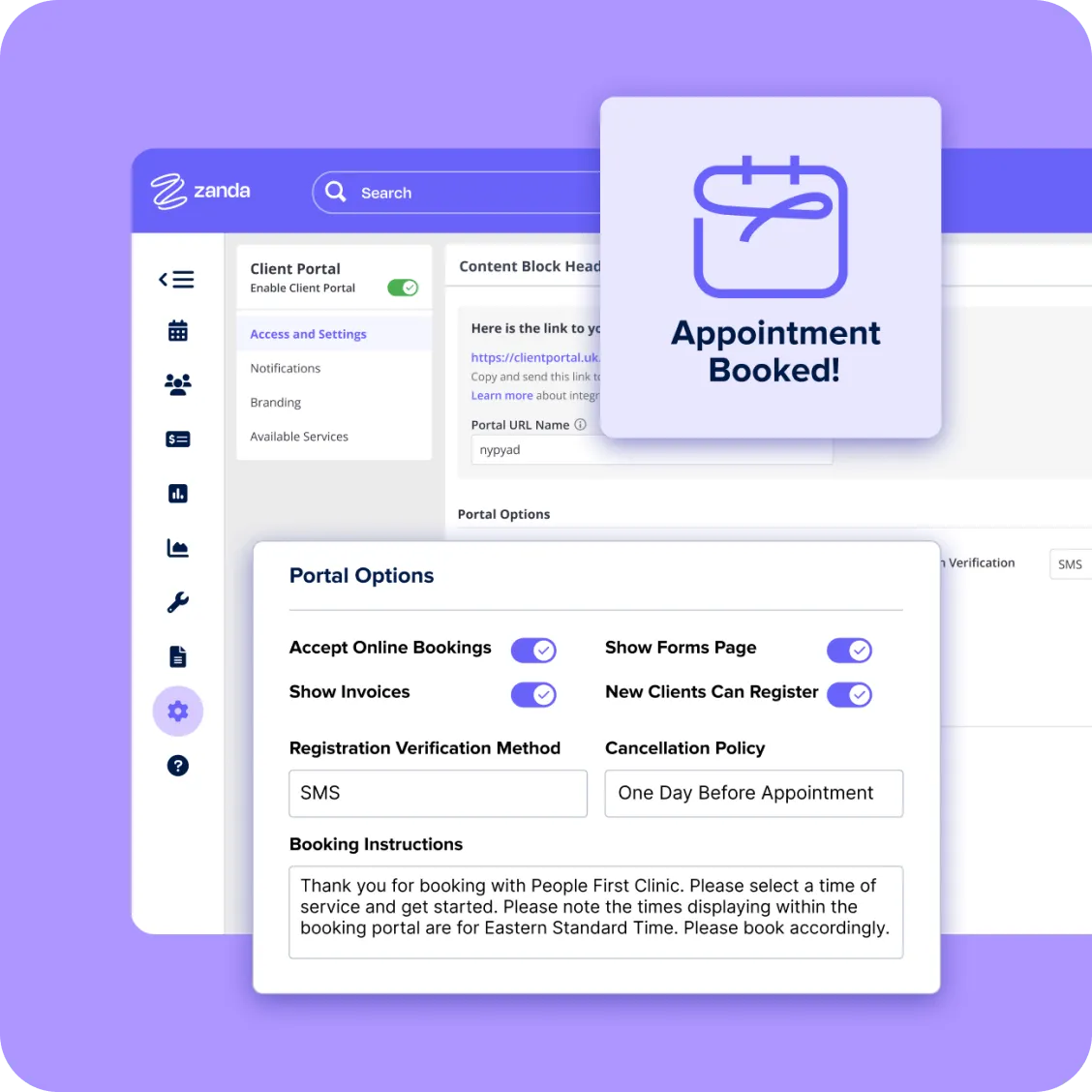 Telehealth consent and intake forms in the Zanda client portal