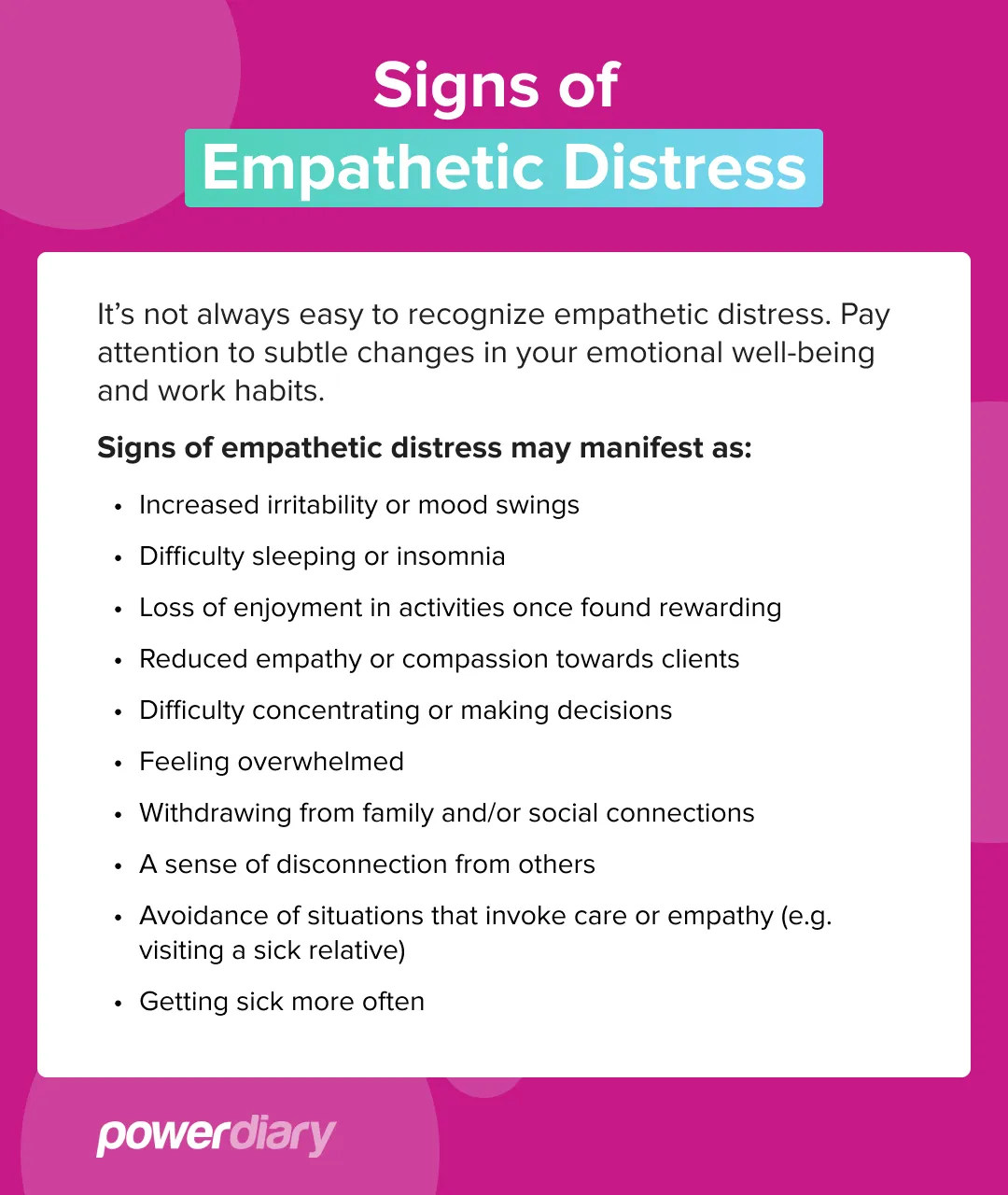 Signs and symptoms of empathetic distress