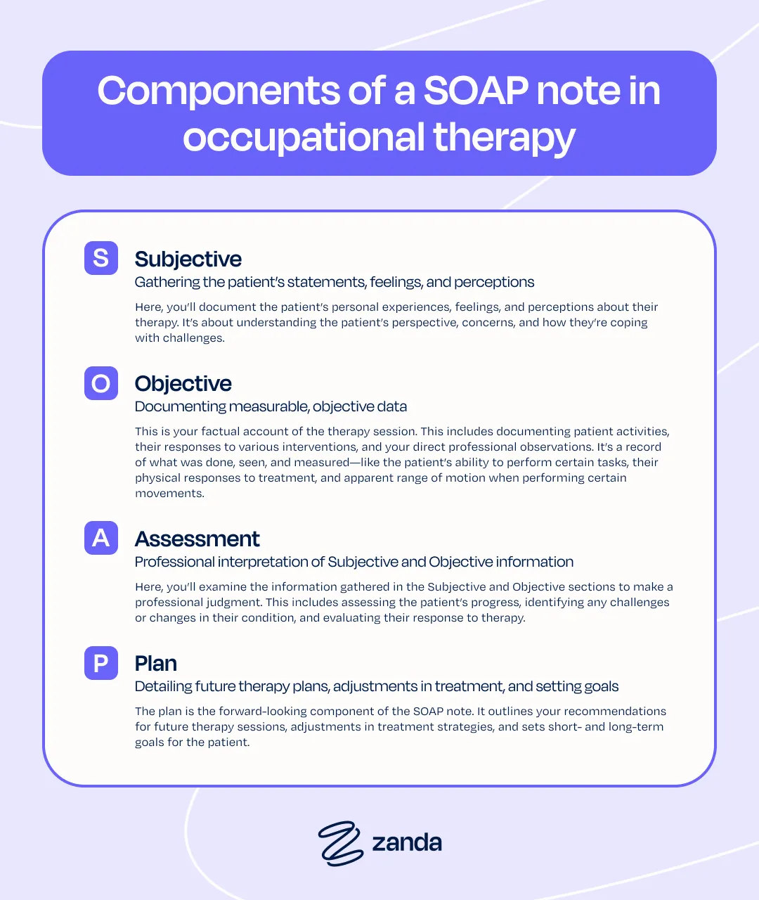 Components of a SOAP note in occupational therapy